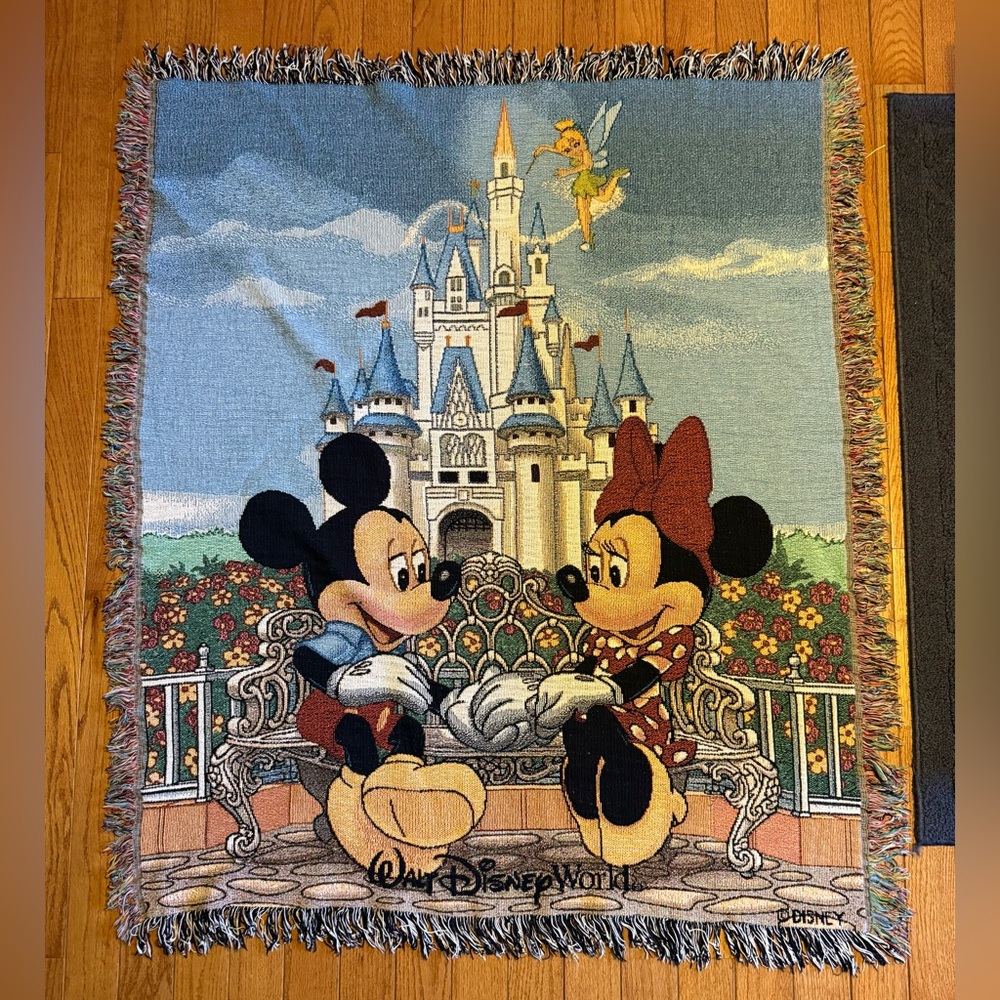 Walt Disney World Mickey Minnie Mouse Tinkerbell Cinderella Blanket Tapestry